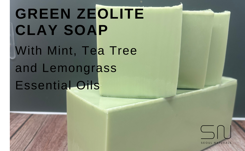 French Green Zeolite Soap with Mint, Tea Tree, and Lemongrass, K Beauty, 5oz