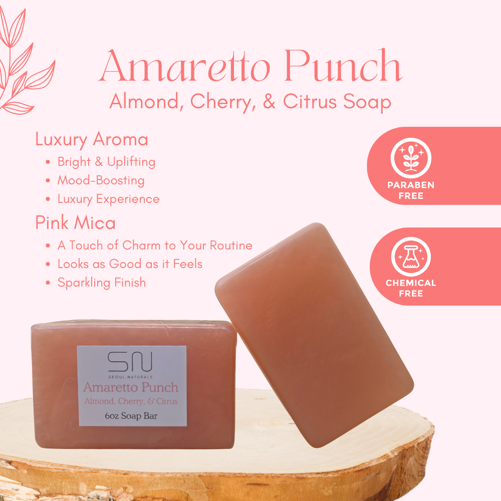 Seoul Naturals Amaretto Punch Soap Bar, Almond Cherry Citrus, k beauty, 6 oz