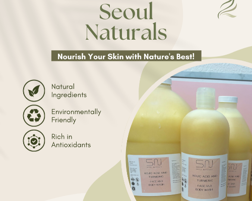 Kojic Acid and Turmeric Face and Body Wash, Brightening, Revitalizing, Hydrating, Natural, K Beauty