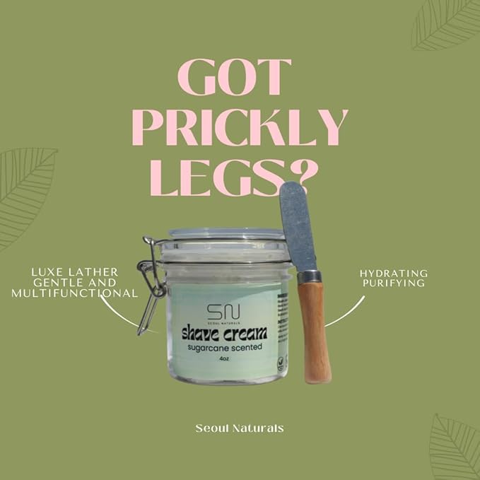 Seoul Naturals Shaving Cream Sugarcane Scented with Spatula, K Beauty, 4 oz