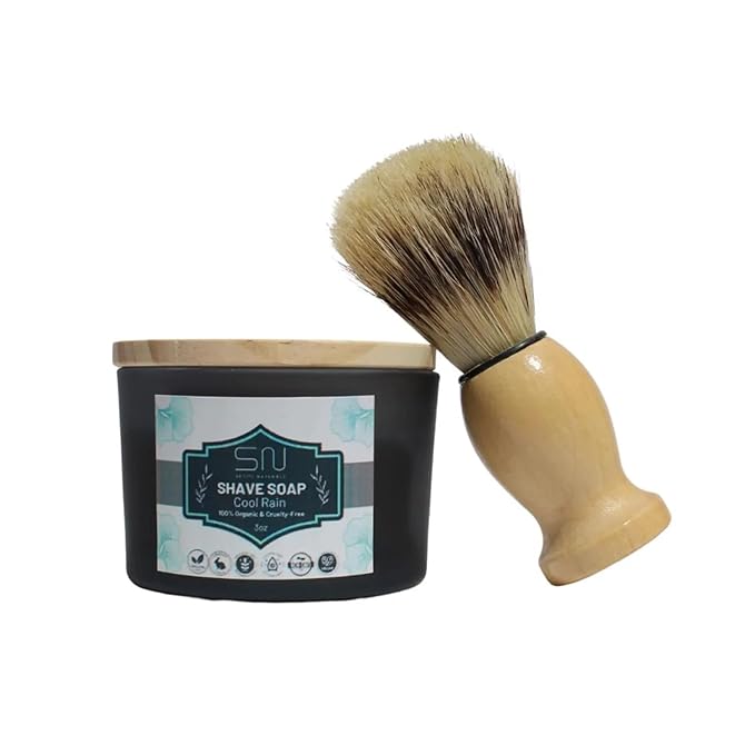 Seoul Naturals Organic Shave Soap Set with Barber Brush, K Beauty, 3 oz