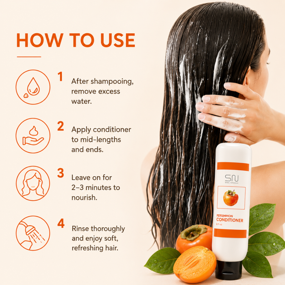Seoul Naturals Persimmon Conditioner, Deodorizing and Nonenal Odor Eliminating, Deeply Nourishing, k beauty inspired, 8 fl oz
