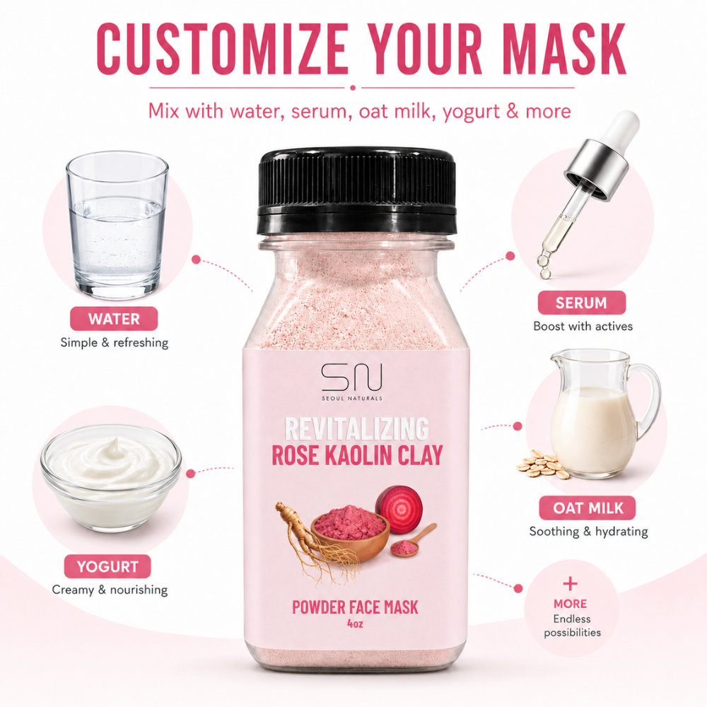 Seoul Naturals Rose Clay Face Mask Powder, 100% Natural Ingredients, k beauty, 4fl oz