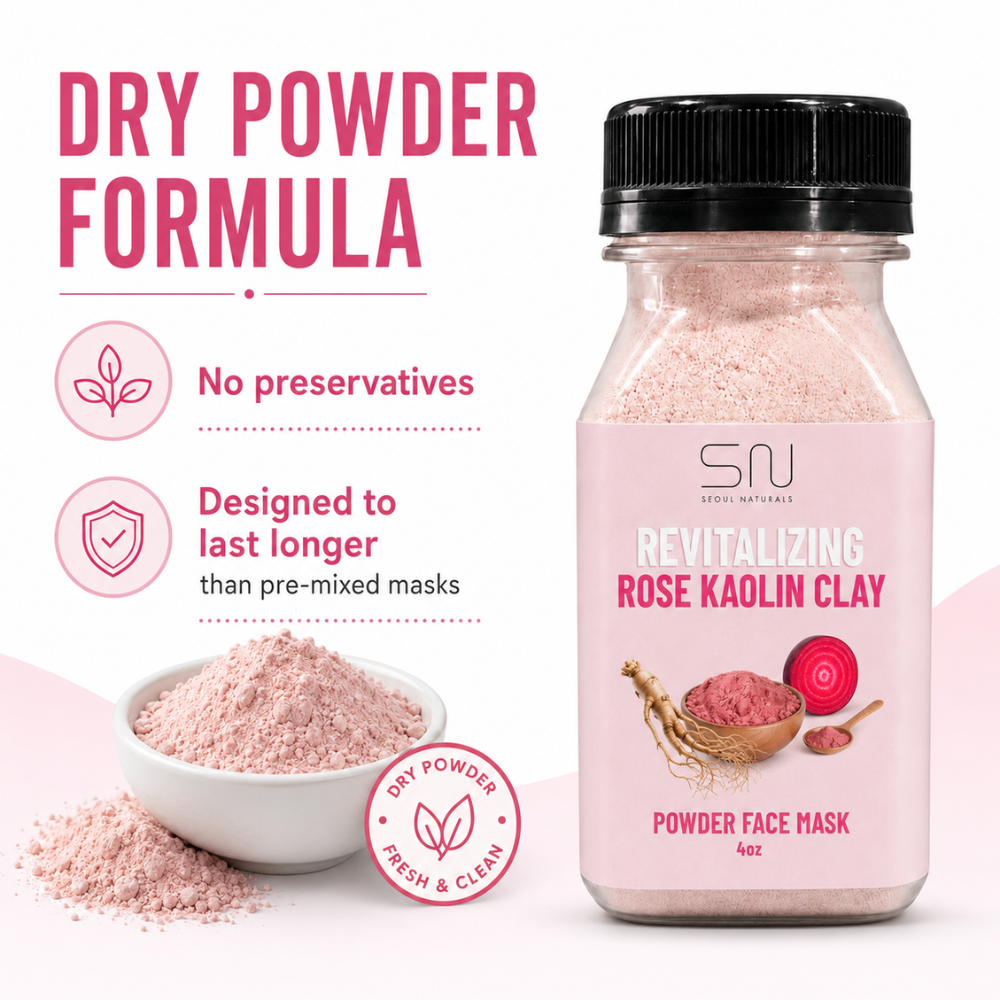 Seoul Naturals Rose Clay Face Mask Powder, 100% Natural Ingredients, k beauty, 4fl oz
