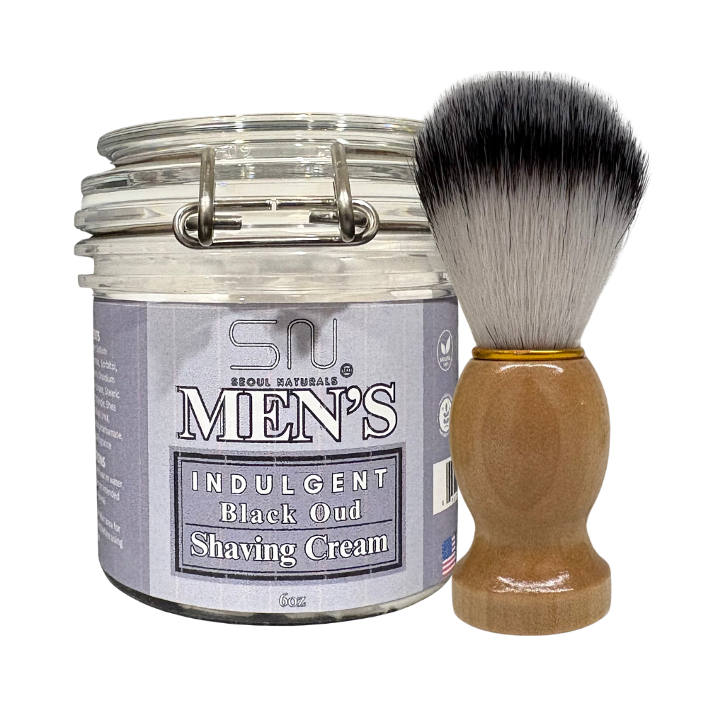 Seoul Naturals Earthy Cedarwood and Sandalwood Shaving Cream with Barber Brush, k beauty, 6 oz