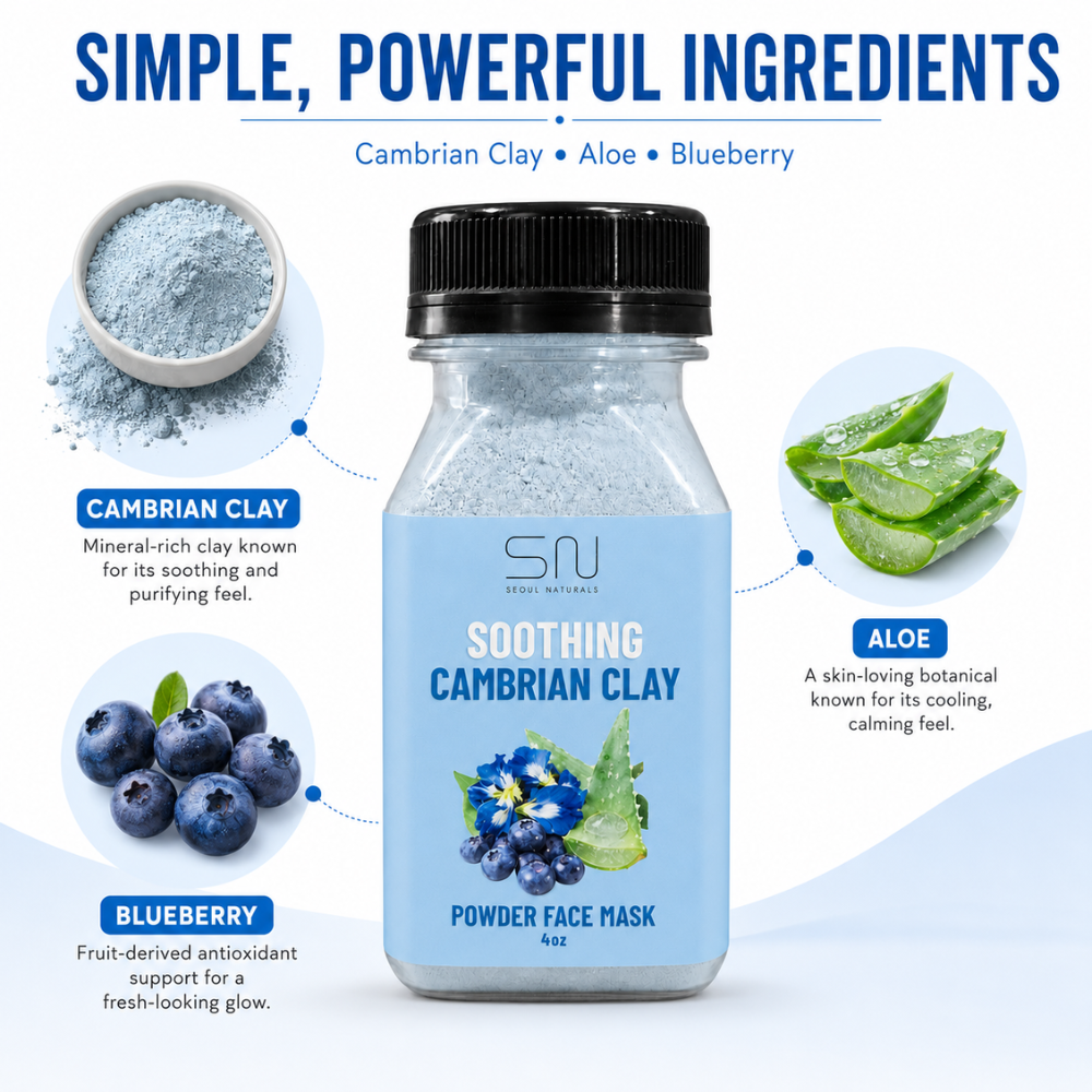 Seoul Naturals Cambrian Clay Face Mask Powder, 100% Natural Ingredients, k beauty, 4fl oz