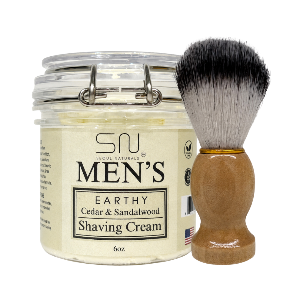Seoul Naturals Men's Shaving Cream with Barber Brush, k beauty, 6 oz