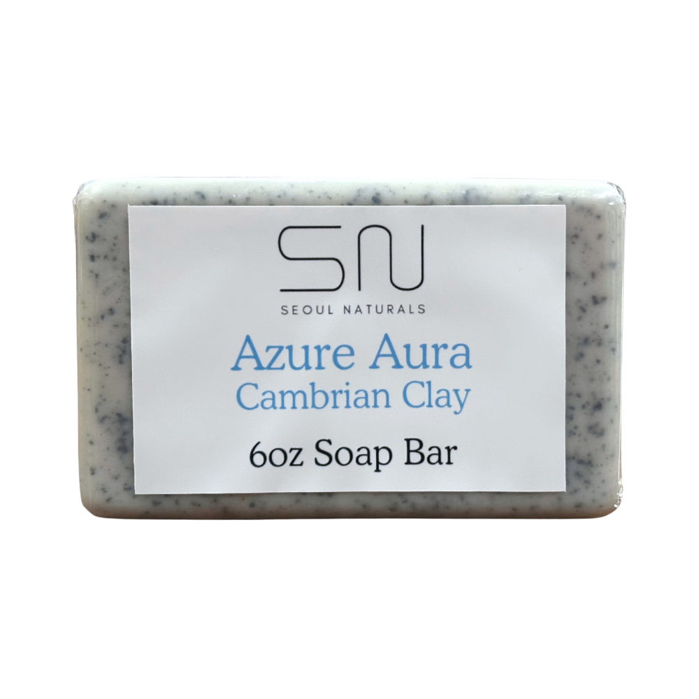 Seoul Naturals Azure Aura Cambrian Blue Clay Soap, Citrus, Ginger, Sandalwood, and Vetiver, 6 oz