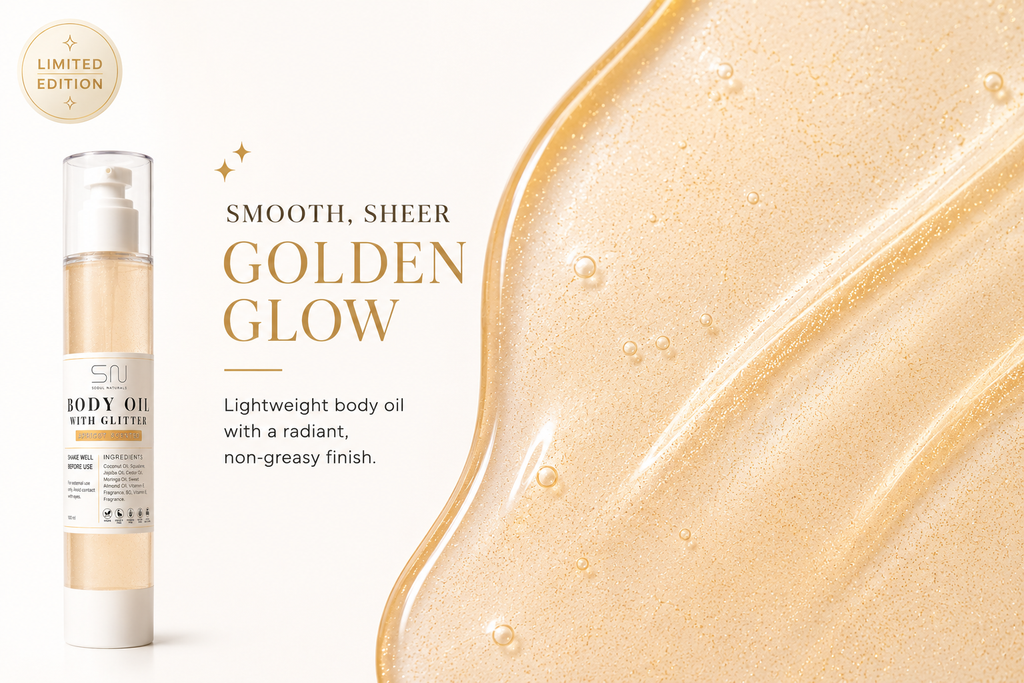 Limited Edition Lightweight Body Glow Oil with Fine Gold Shimmer, Apricot Scented, 4oz
