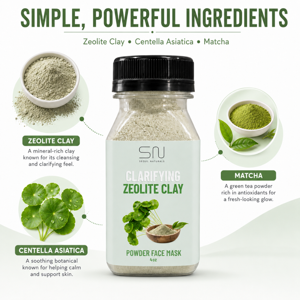 Seoul Naturals Zeolite Clay Face Mask Powder, 100% Natural Ingredients, K Beauty, 4fl oz