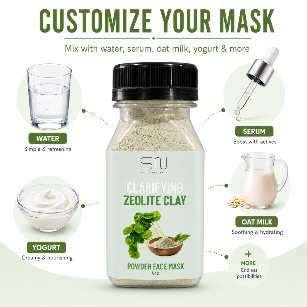 Seoul Naturals Zeolite Clay Face Mask Powder, 100% Natural Ingredients, K Beauty, 4fl oz