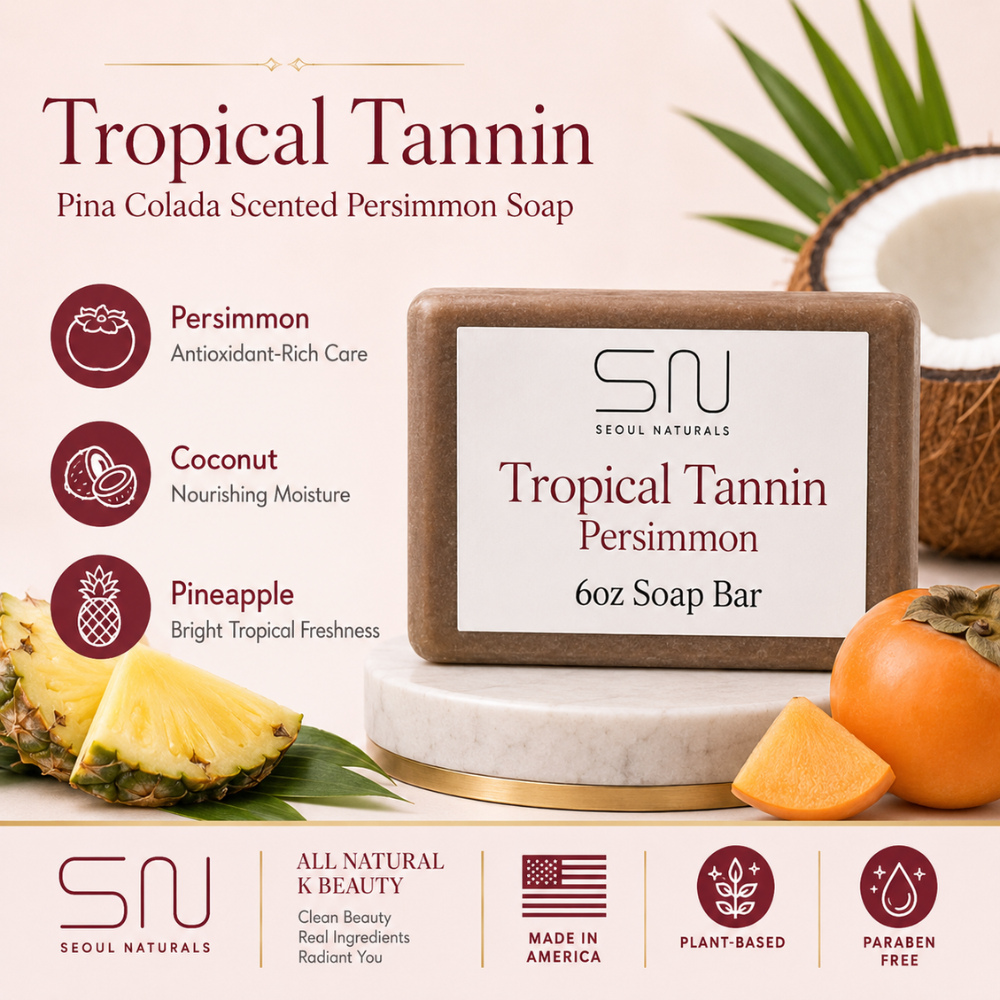 Seoul Naturals Tropical Tannin Persimmon Soap Bar, Piña Colada Scented, Nonenal Odor Neutralizer, k beauty, 6 oz