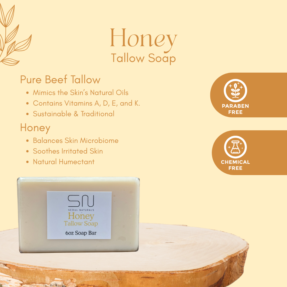 Seoul Naturals Manuka Honey Tallow Soap for Skin Cleansing, Handmade, Nourishing and Hydrating, k beauty, 6 oz