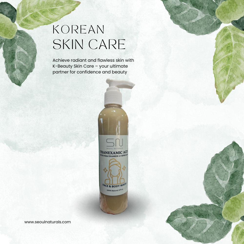 Seoul Naturals Tranexamic Acid Face Wash with Licorice Root and Spirulina, Natural Facial Cleanser, 8oz, k beauty