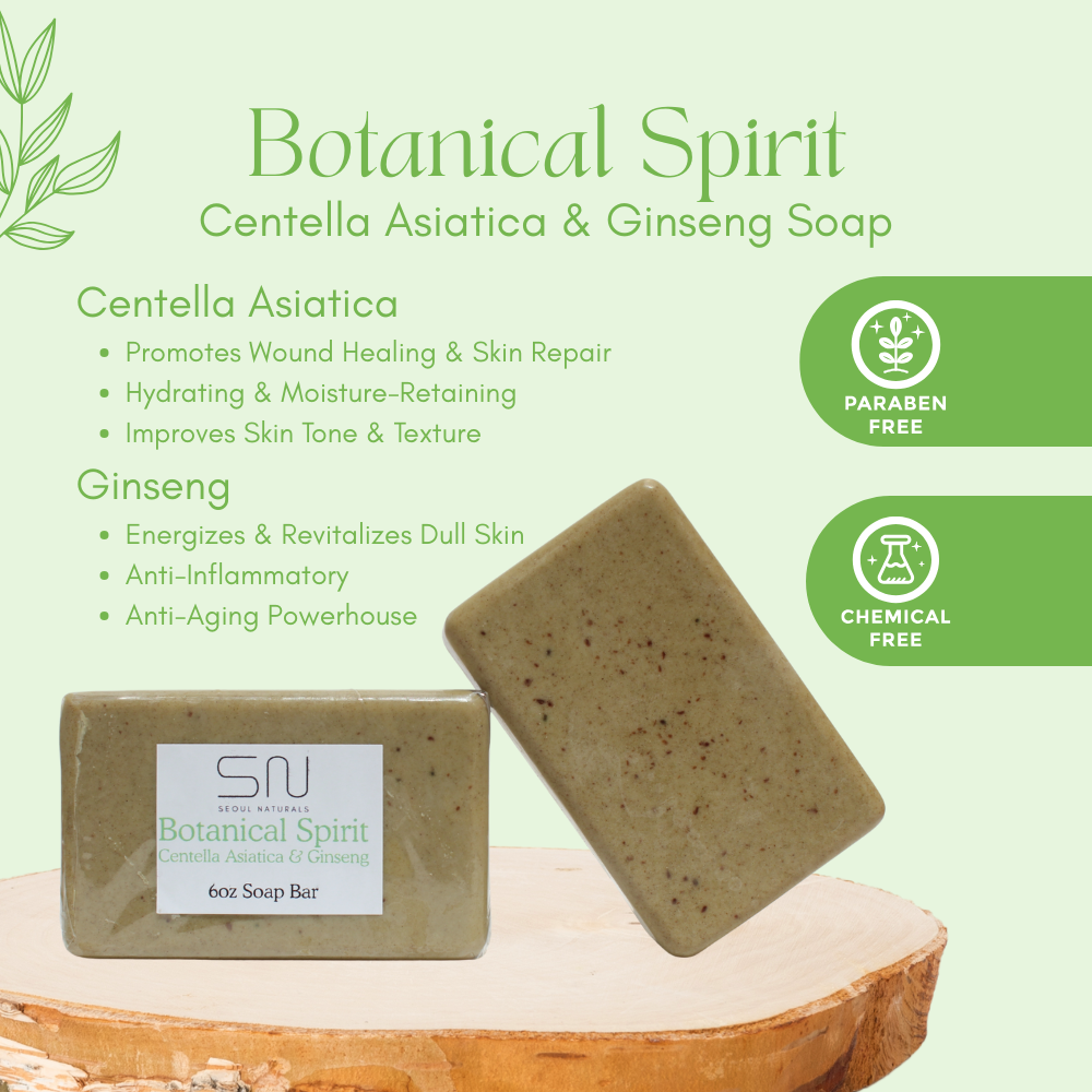 Seoul Naturals Botanical Spirit Centella Asiatica & Ginseng Soap, K Beauty, 6 oz