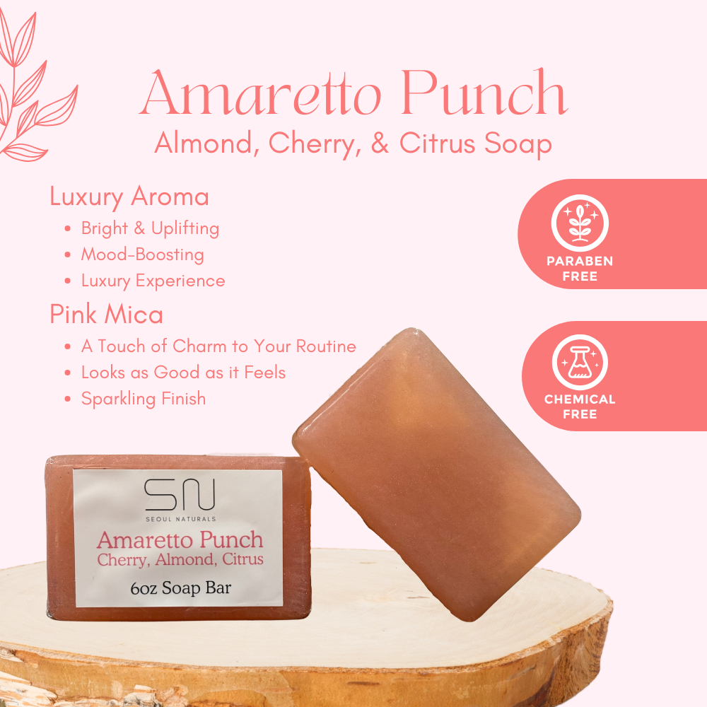 Seoul Naturals Amaretto Punch Soap Bar, Almond Cherry Citrus, k beauty, 6 oz