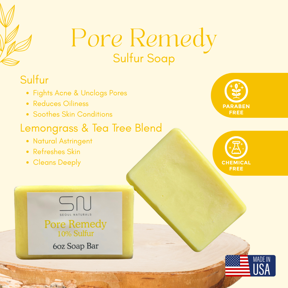 Seoul Naturals Pore Remedy, 10% Sulfur Soap with Lemongrass and Tea Tree Oil, k beauty, 6oz