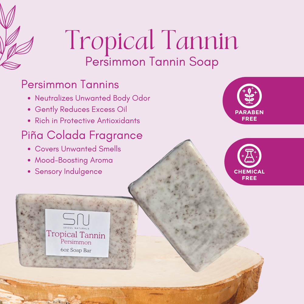 Seoul Naturals Tropical Tannin Persimmon Soap Bar, Piña Colada Scented, Nonenal Odor Neutralizer, k beauty, 6 oz