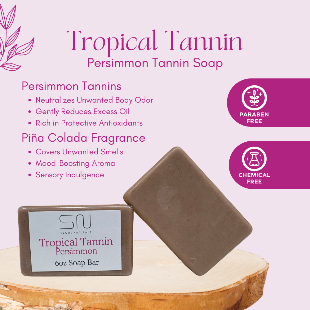 Seoul Naturals Tropical Tannin Persimmon Soap Bar, Piña Colada Scented, Nonenal Odor Neutralizer, k beauty, 6 oz
