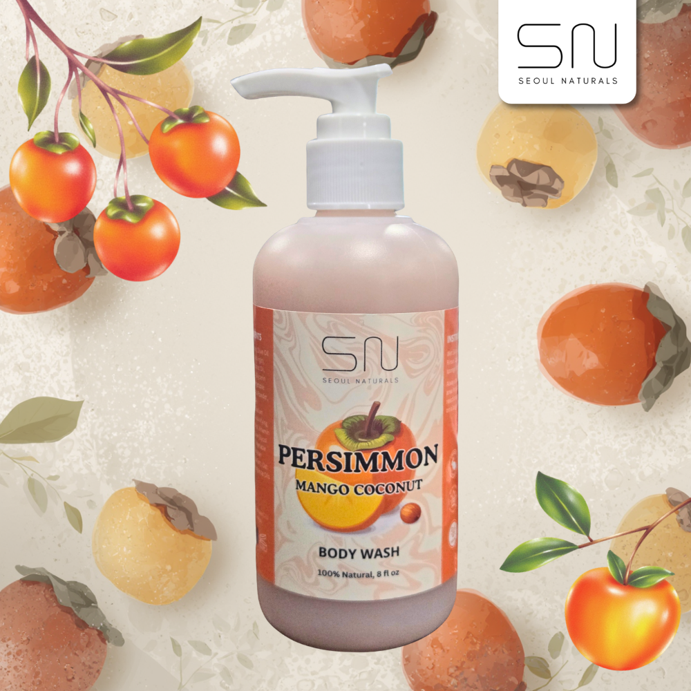 Body Odor Fighting Persimmon Vegan Body Wash - Vegan Persimmon Coconut Oil and Mango - K-Beauty Inspired - 8oz, Helps with Nonenal