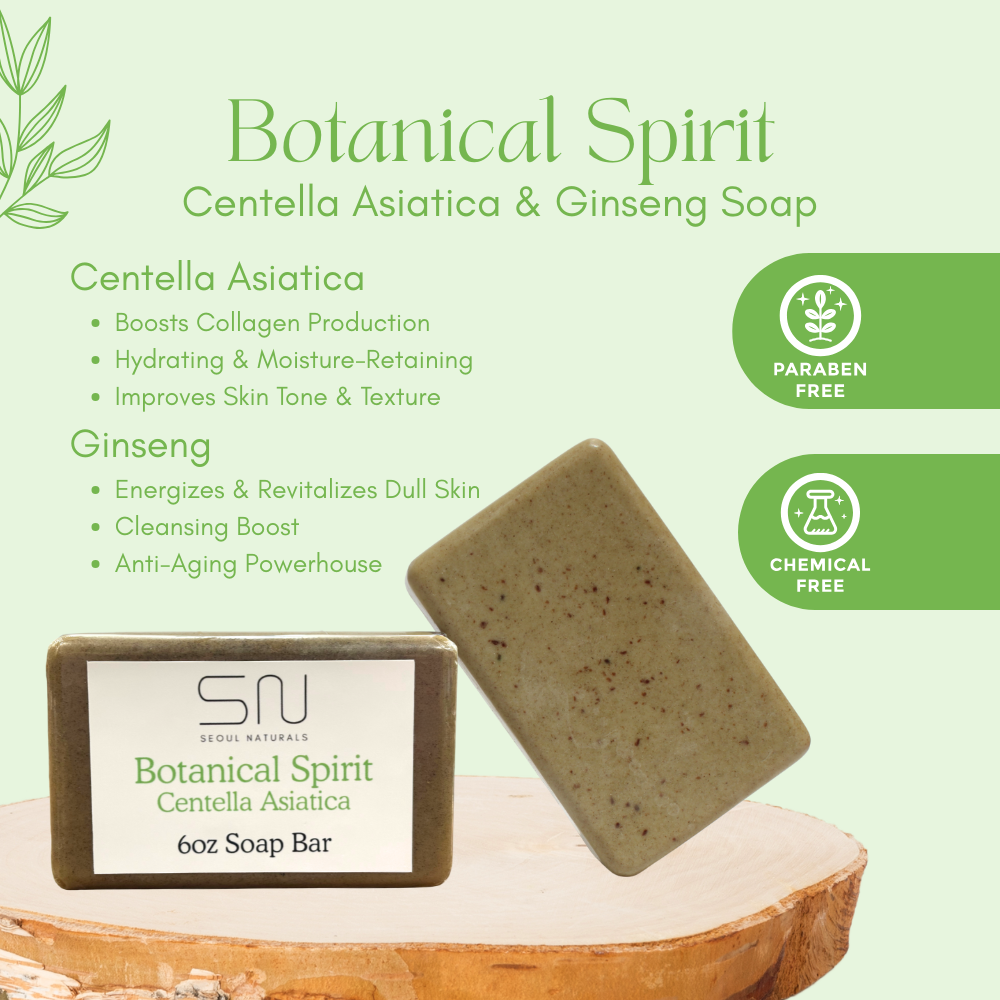 Seoul Naturals Botanical Spirit Centella Asiatica & Ginseng Soap, K Beauty, 6 oz
