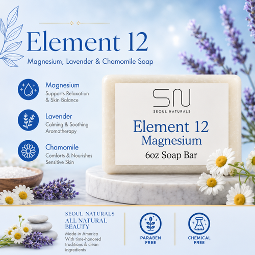 Seoul Naturals Element 12 Magnesium Soap with Lavender and Chamomile, k beauty, 6 oz