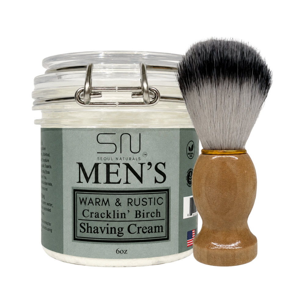 Seoul Naturals Men's Shaving Cream with Barber Brush, k beauty, 6 oz