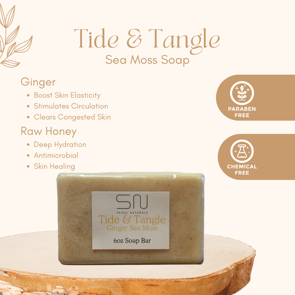 Seoul Naturals Tide & Tangle Sea Moss Soap with Raw Honey and Ginger, k beauty, 6 oz