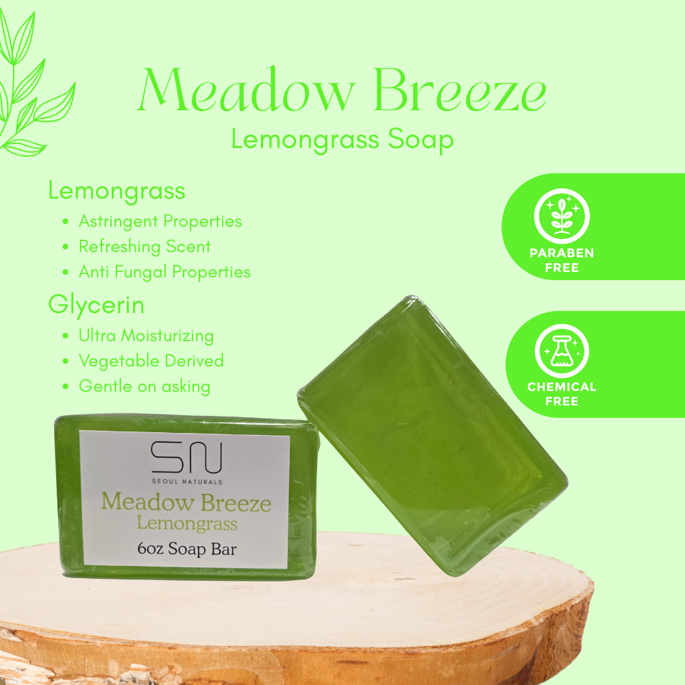 Seoul Naturals Meadow Breeze Lemongrass Glycerin Moisturizing Soap, k beauty, 6 oz