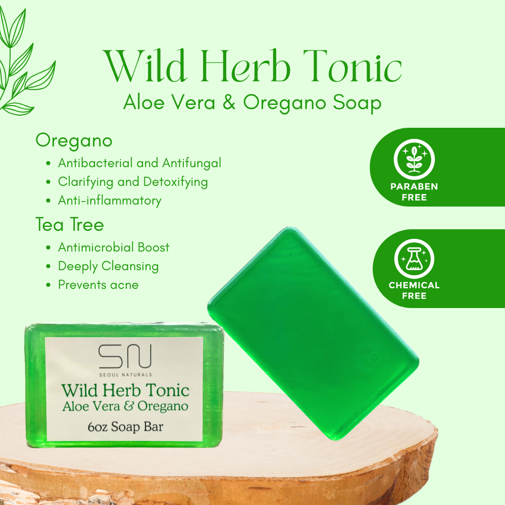 Seoul Naturals Wild Herb Tonic Aloe Vera with Oregano and Tea Tree Oil Soap, k beauty, 6 oz