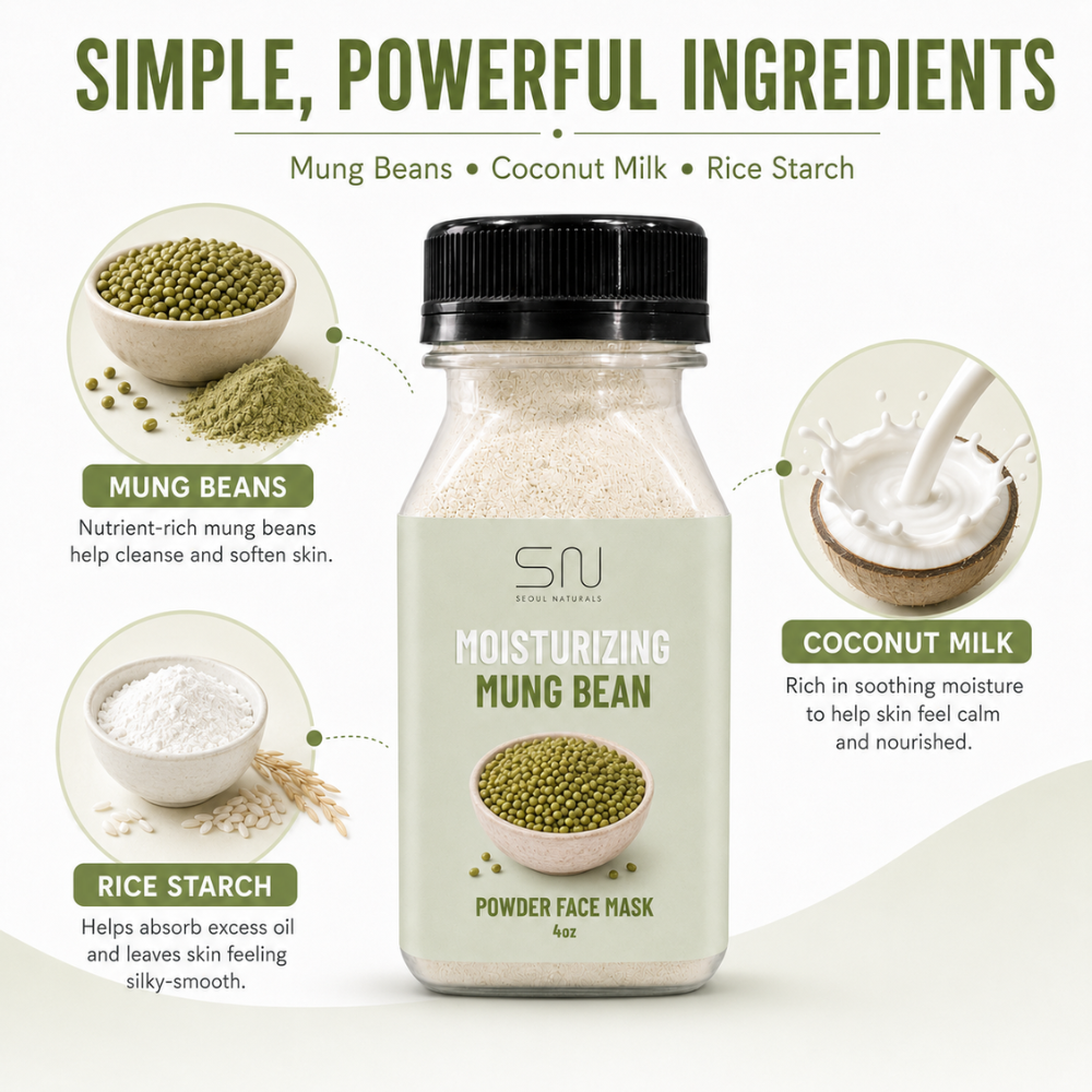 Seoul Naturals Mung Bean Face Mask Powder, 100% Natural Ingredients, K Beauty, 4fl oz