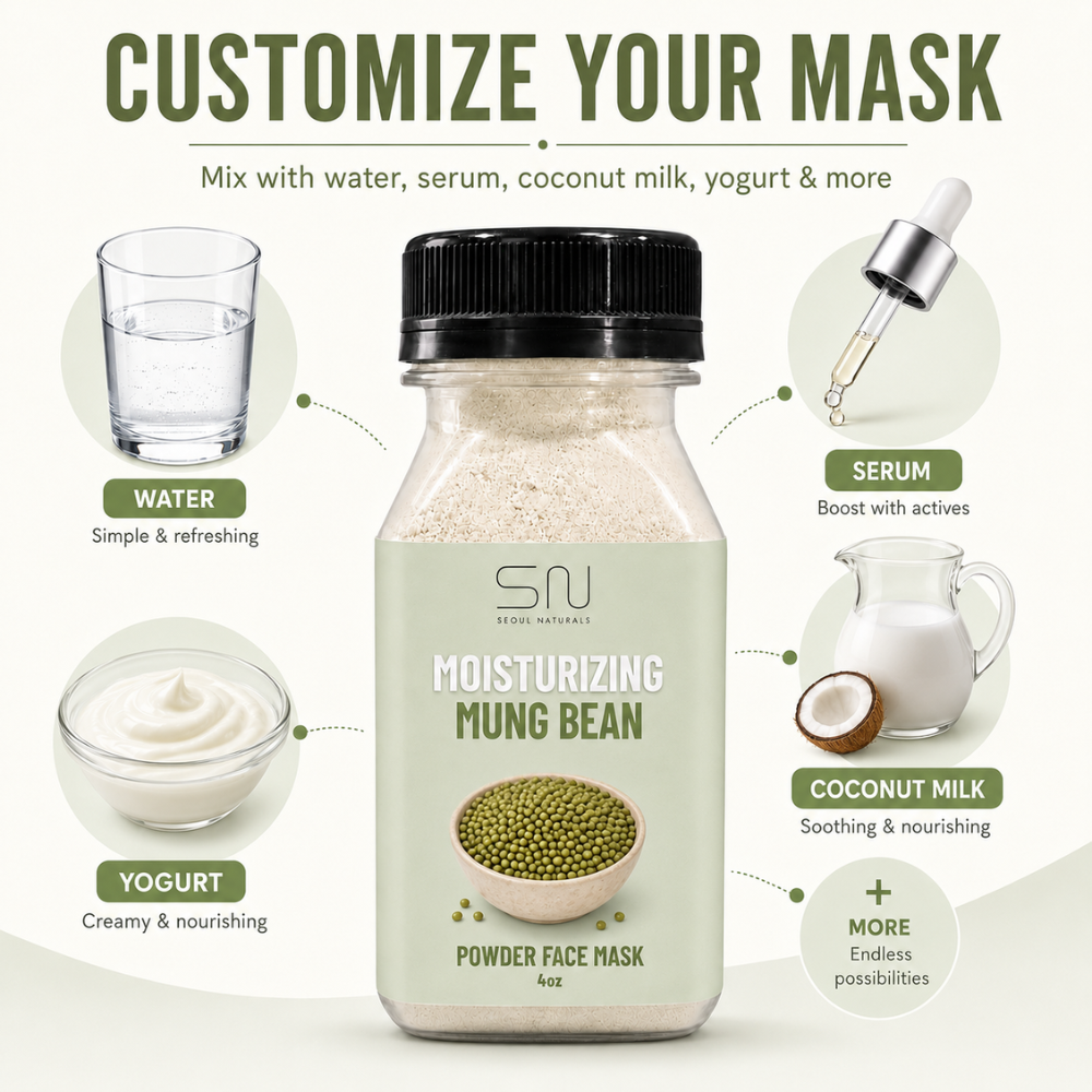 Seoul Naturals Mung Bean Face Mask Powder, 100% Natural Ingredients, K Beauty, 4fl oz