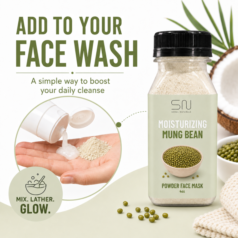 Seoul Naturals Mung Bean Face Mask Powder, 100% Natural Ingredients, K Beauty, 4fl oz