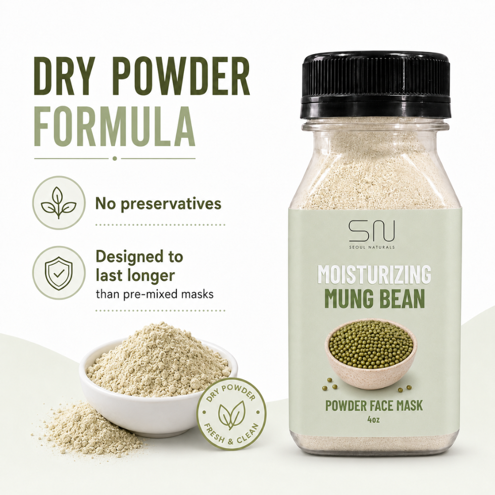 Seoul Naturals Mung Bean Face Mask Powder, 100% Natural Ingredients, K Beauty, 4fl oz