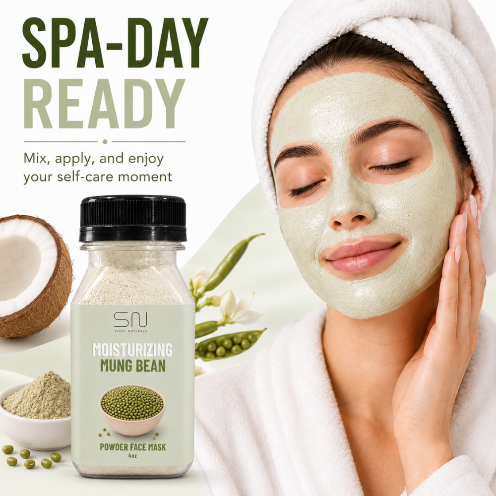 Seoul Naturals Mung Bean Face Mask Powder, 100% Natural Ingredients, K Beauty, 4fl oz