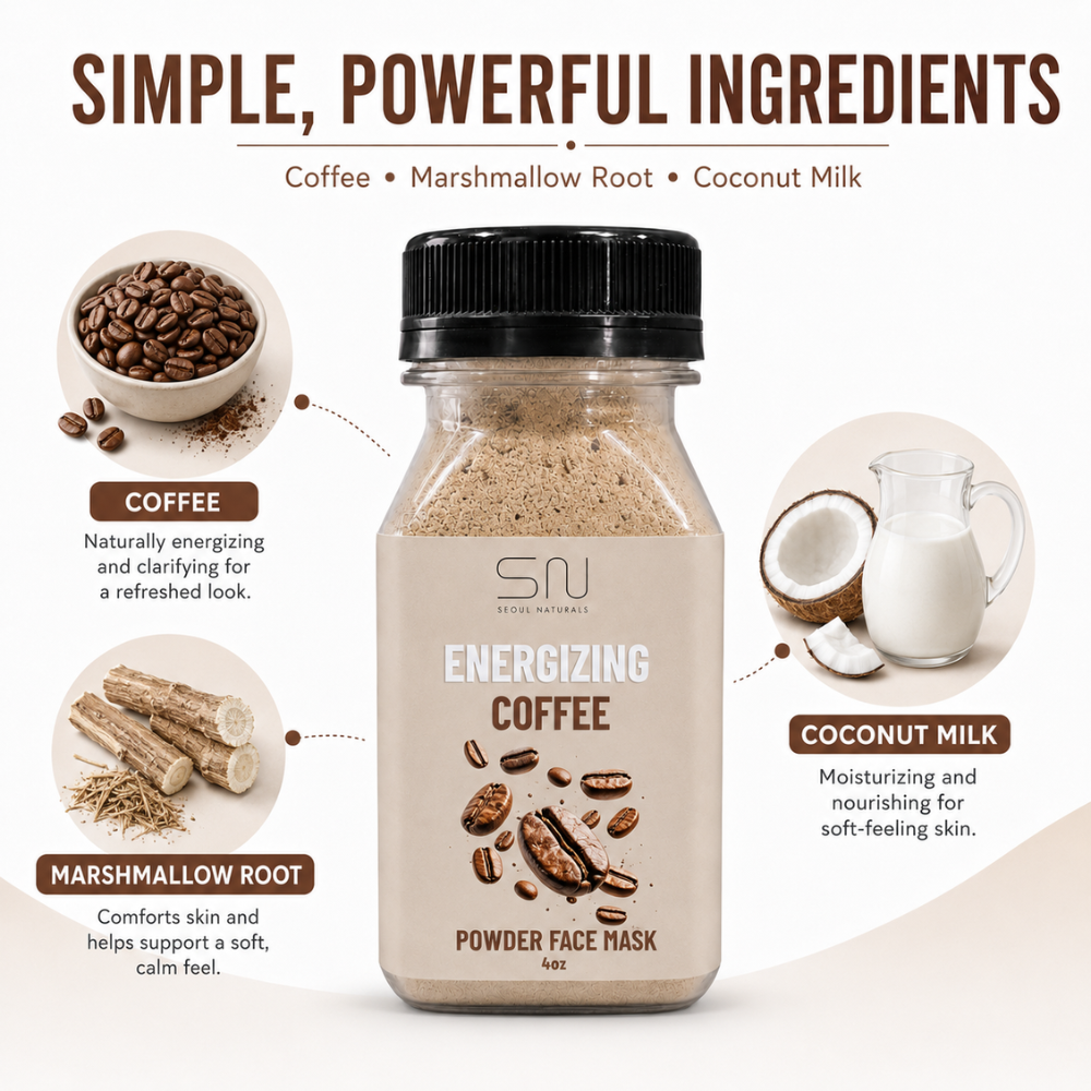 Seoul Naturals Coffee Face Mask Powder, 100% Natural Ingredients, K Beauty, 4fl oz