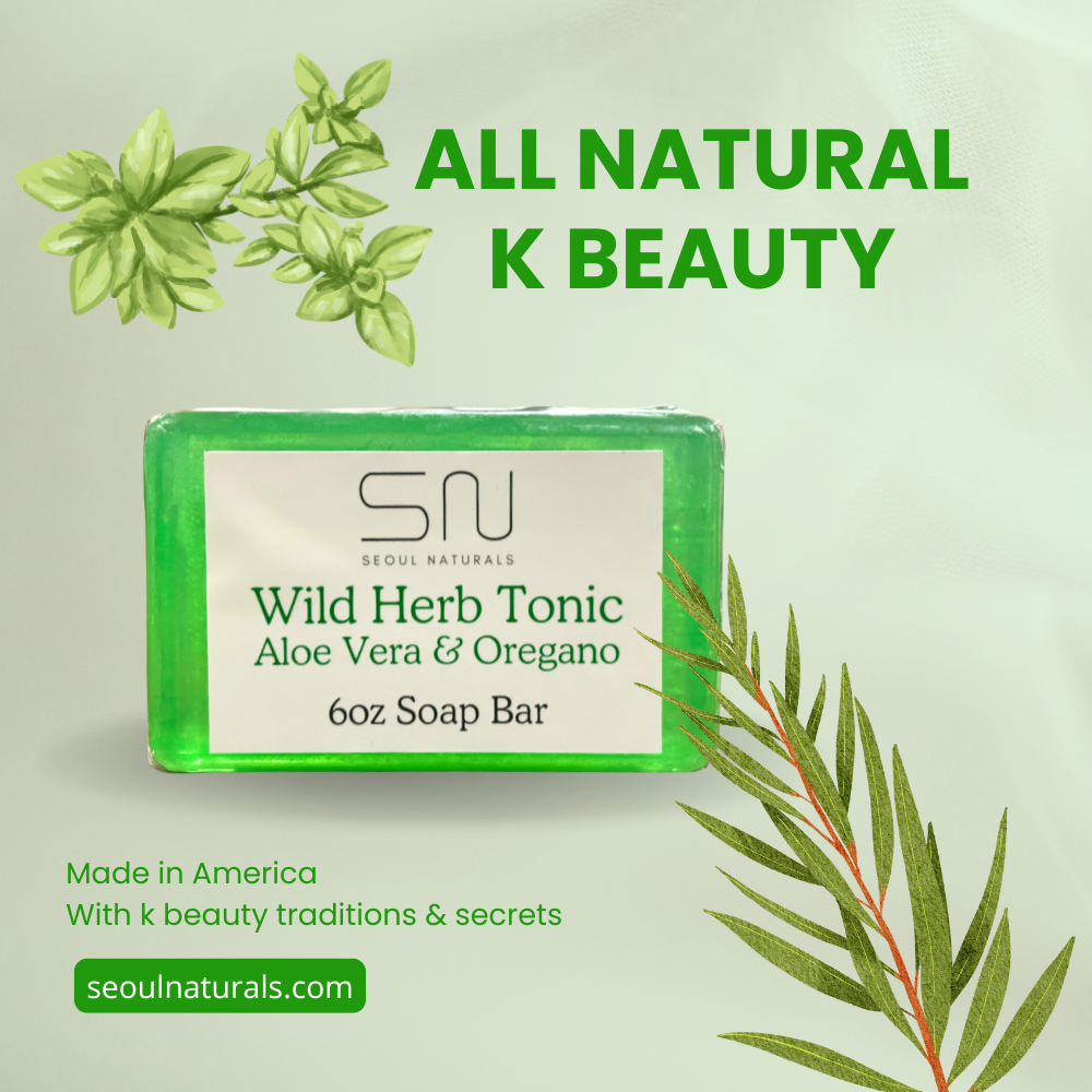 Seoul Naturals Wild Herb Tonic Aloe Vera with Oregano and Tea Tree Oil Soap, k beauty, 6 oz
