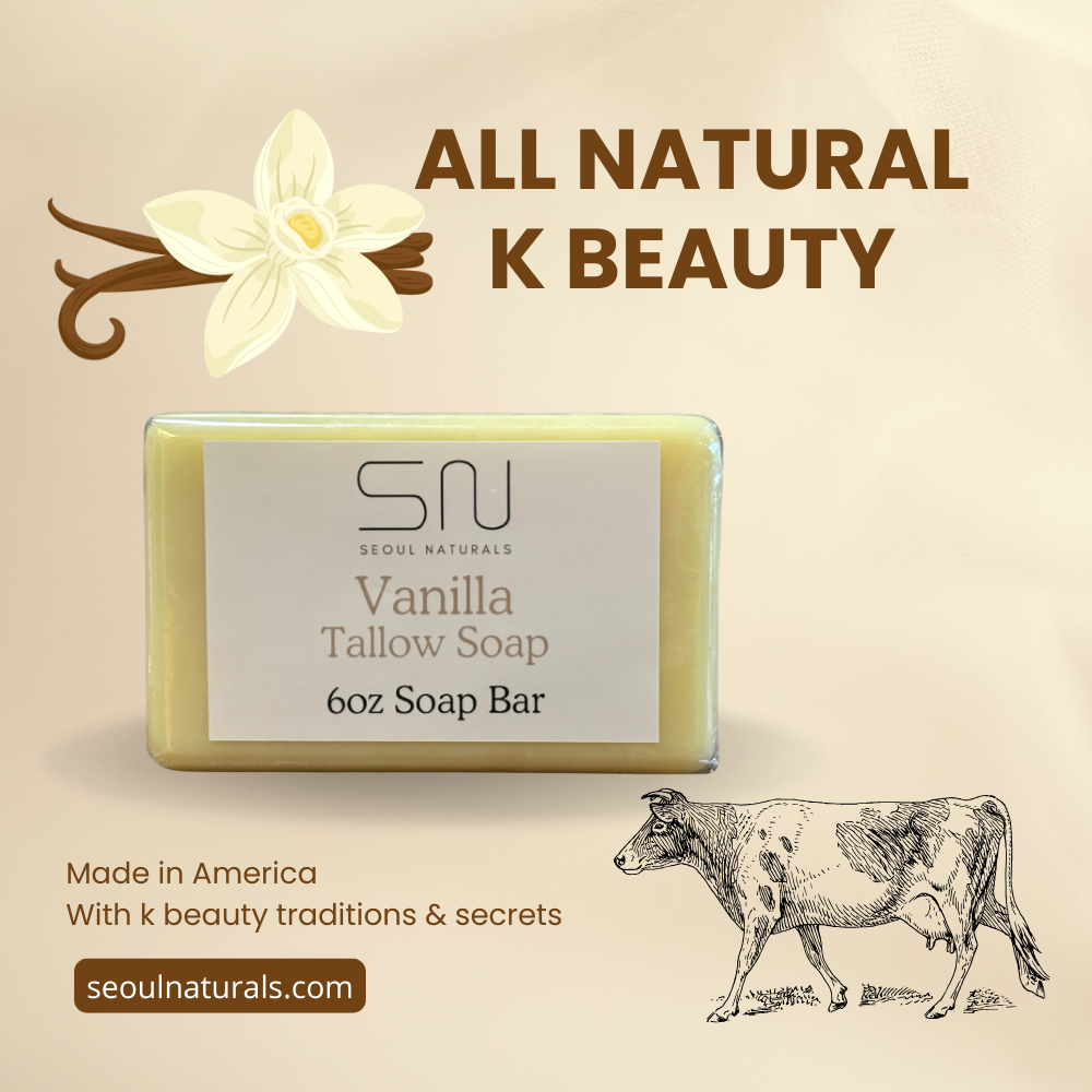 Seoul Naturals Vanilla Tallow Soap, Hydrating Cleanse, k beauty inspired, 6 oz