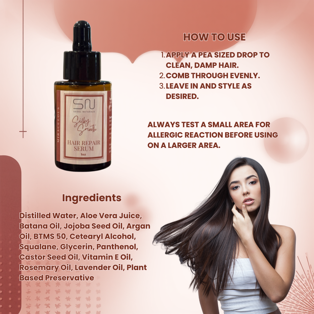 Silky Smooth Hair Repair Serum with Batana Oil, Squalane, and Panthenol, 1 oz