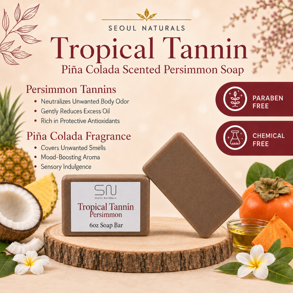 Seoul Naturals Tropical Tannin Persimmon Soap Bar, Piña Colada Scented, Nonenal Odor Neutralizer, k beauty, 6 oz