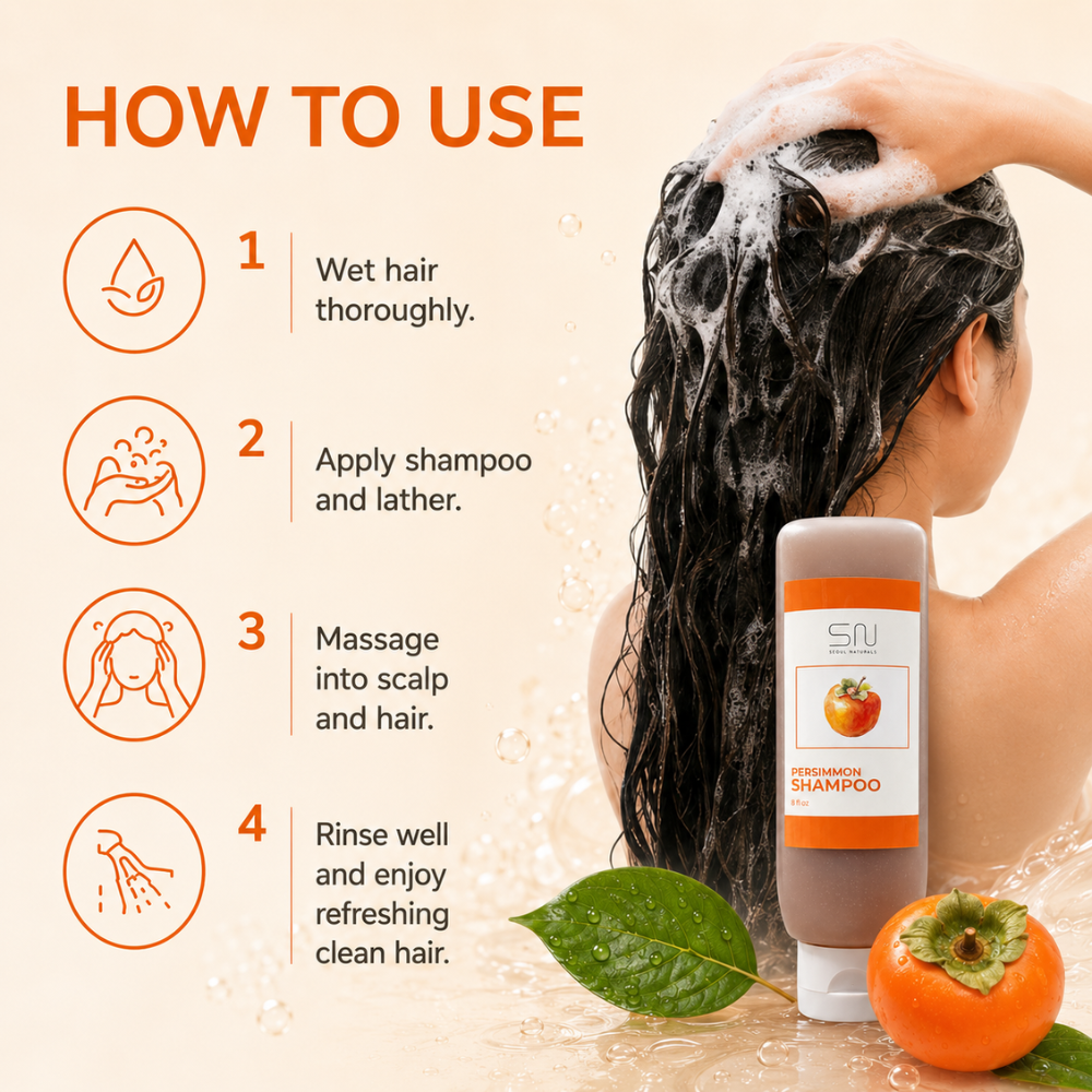 Seoul Naturals Persimmon Shampoo, Deodorizing and Nonenal Odor Eliminating, All Natural Ingredients, k beauty inspired, 8 fl oz