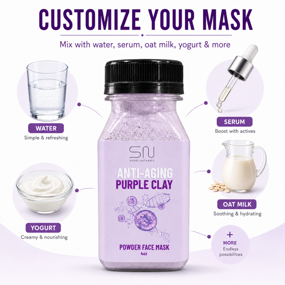 Seoul Naturals Purple Clay Face Mask Powder, 100% Natural Ingredients, K Beauty, 4fl oz
