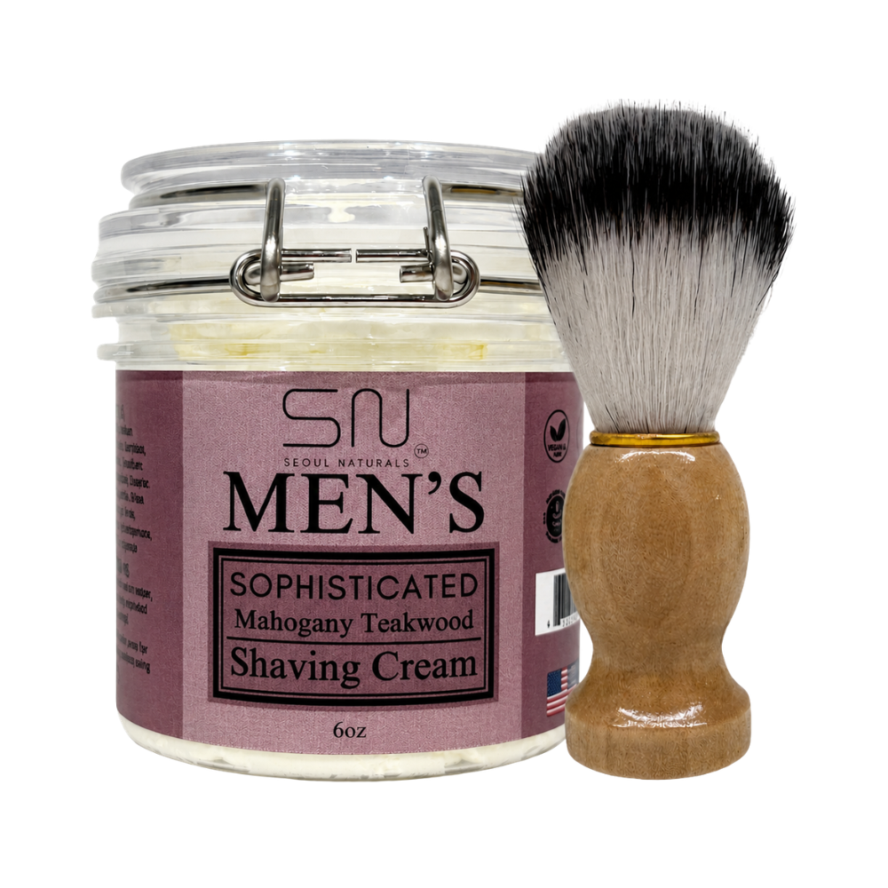 Seoul Naturals Men's Shaving Cream with Barber Brush, k beauty, 6 oz