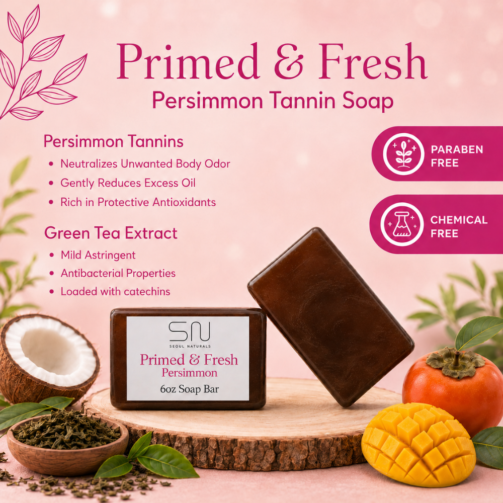 Seoul Naturals Primed & Fresh Persimmon Soap Bar, Green Tea Scented, Nonenal Odor Neutralizer, k beauty, 6 oz