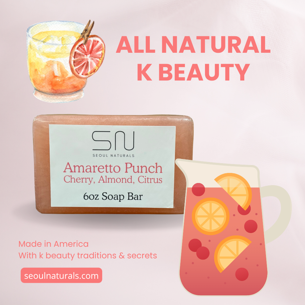 Seoul Naturals Amaretto Punch Soap Bar, Almond Cherry Citrus, k beauty, 6 oz
