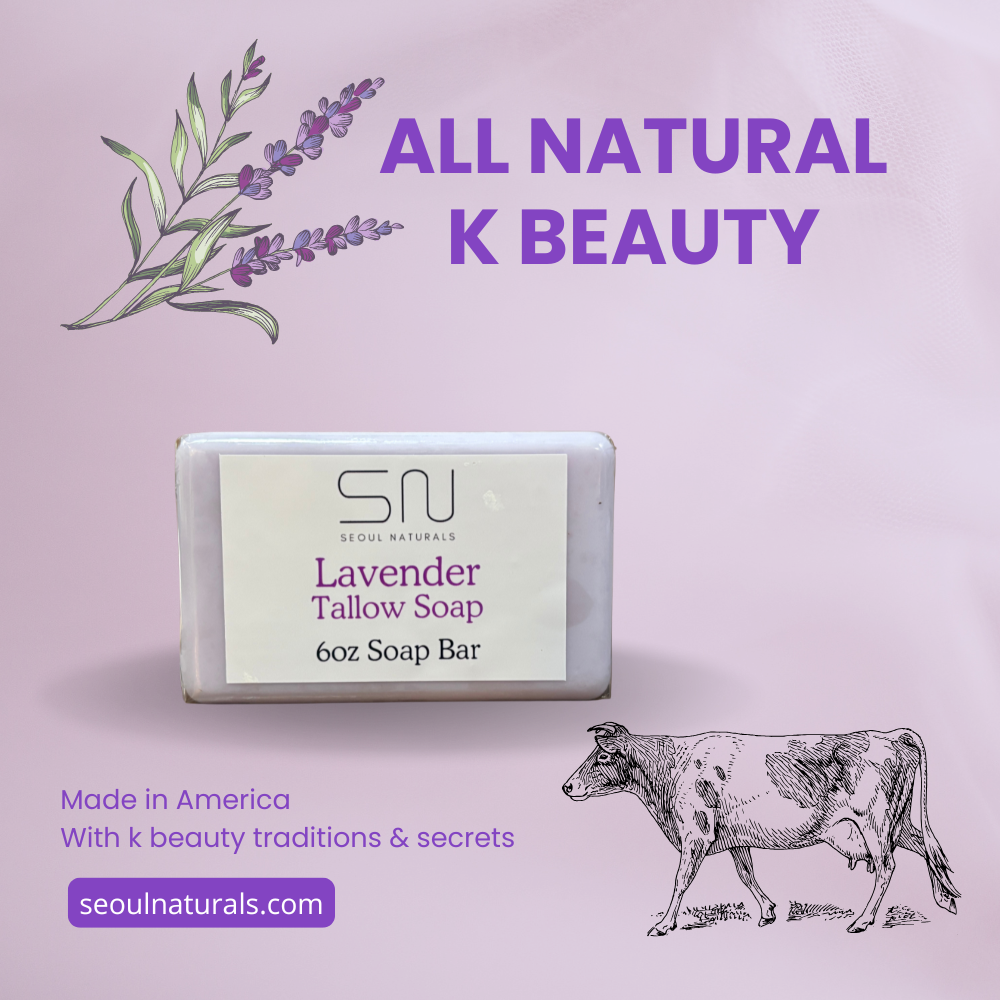 Seoul Naturals Lavender Tallow Soap for Skin Cleansing, Handmade, Hydrating, k beauty inspired, 6 oz