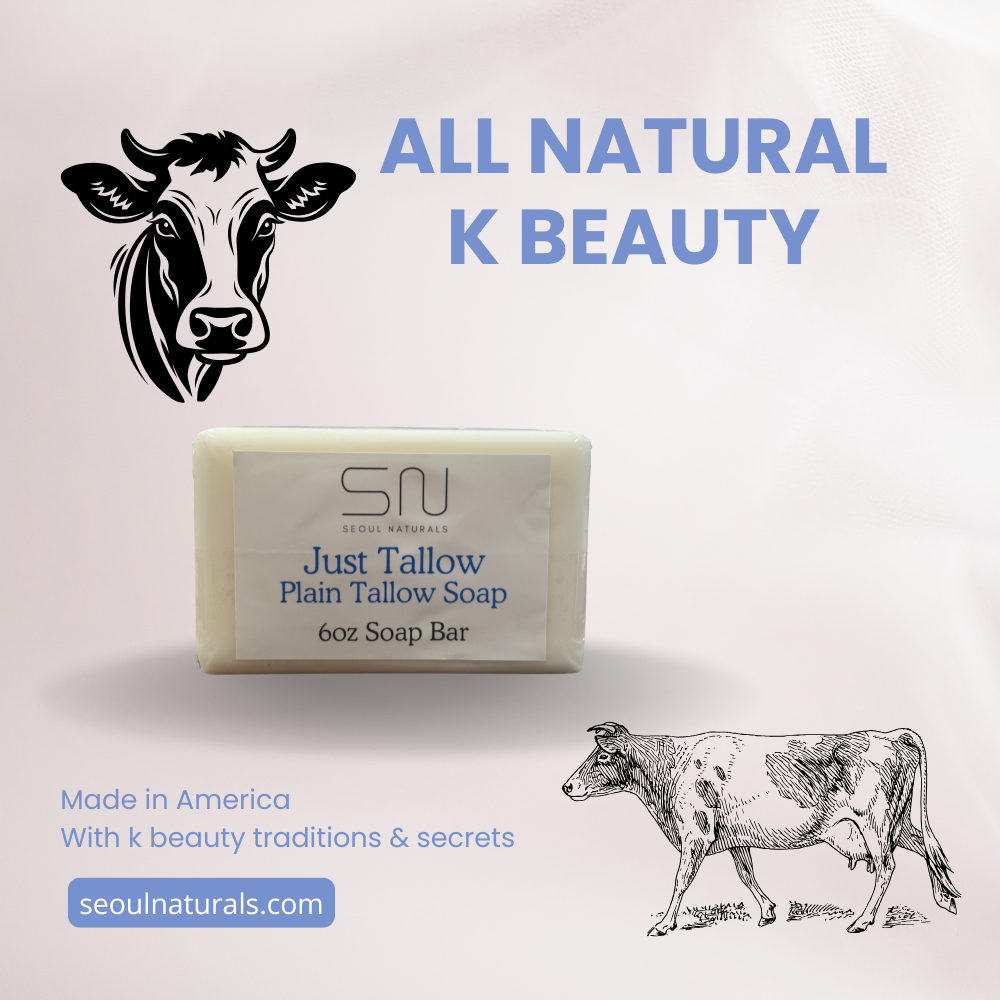 Seoul Naturals Just Tallow Soap, Unscented, Skin Cleanser for Face and Body, k beauty inspired, 6oz