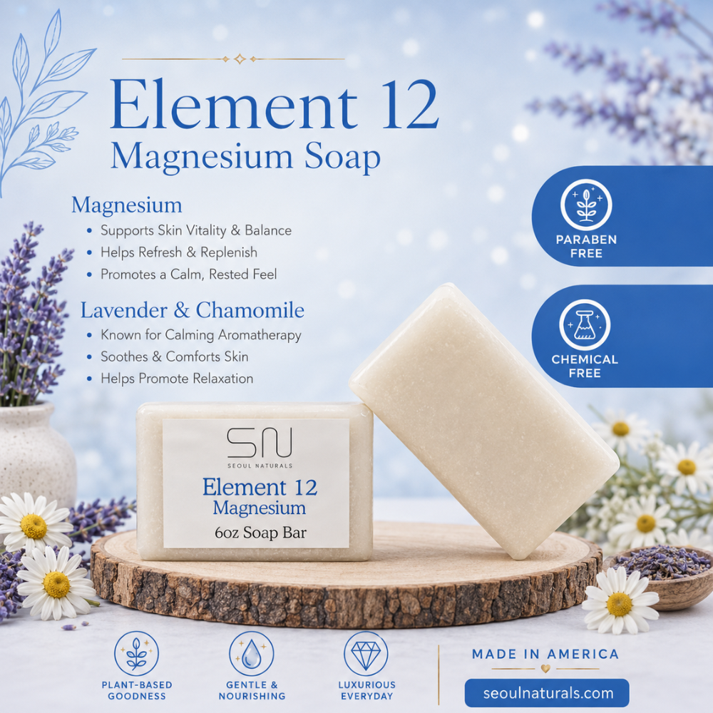 Seoul Naturals Element 12 Magnesium Soap with Lavender and Chamomile, k beauty, 6 oz