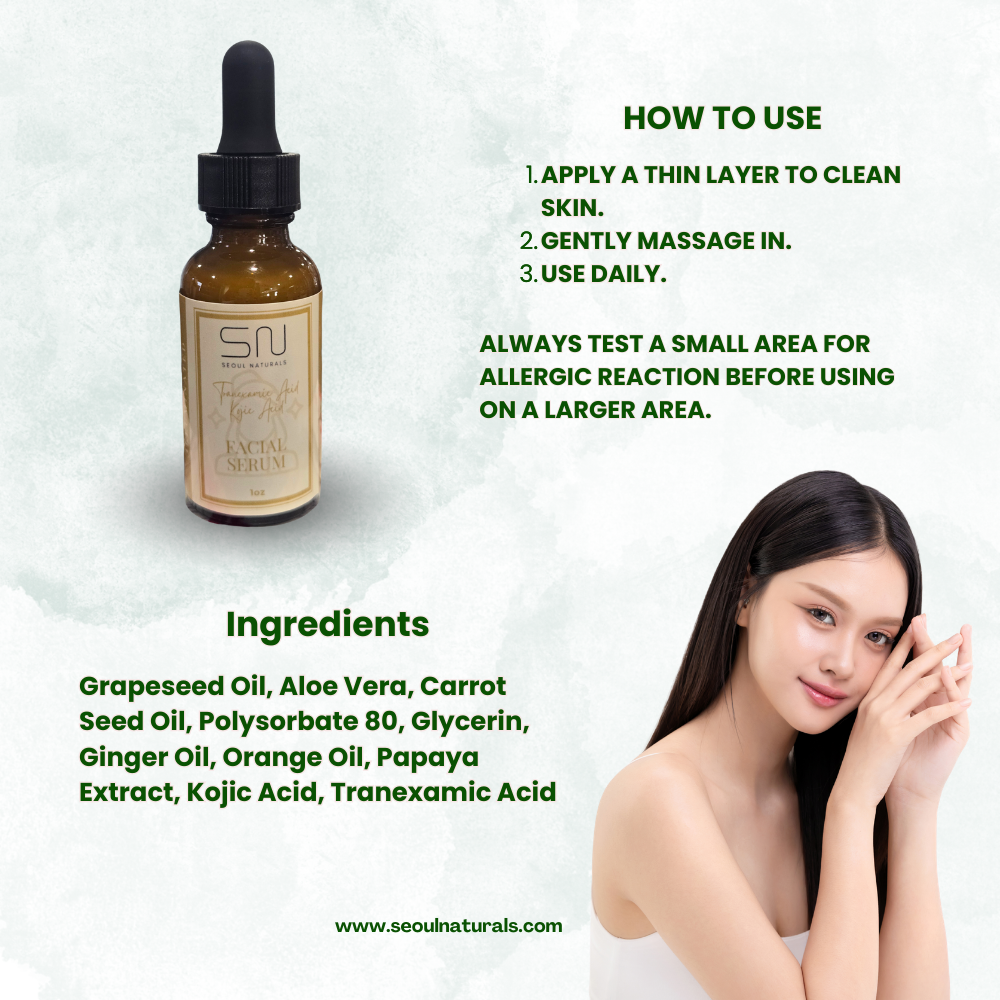 Seoul Naturals Tranexamic & Kojic Acid Facial Serum with Aloe Vera, K Beauty, 1 oz