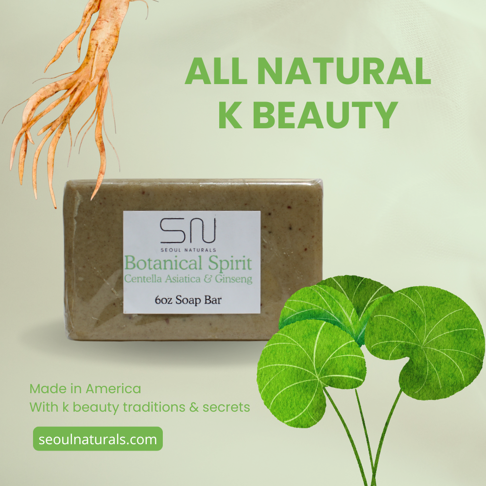 Seoul Naturals Botanical Spirit Centella Asiatica & Ginseng Soap, K Beauty, 6 oz